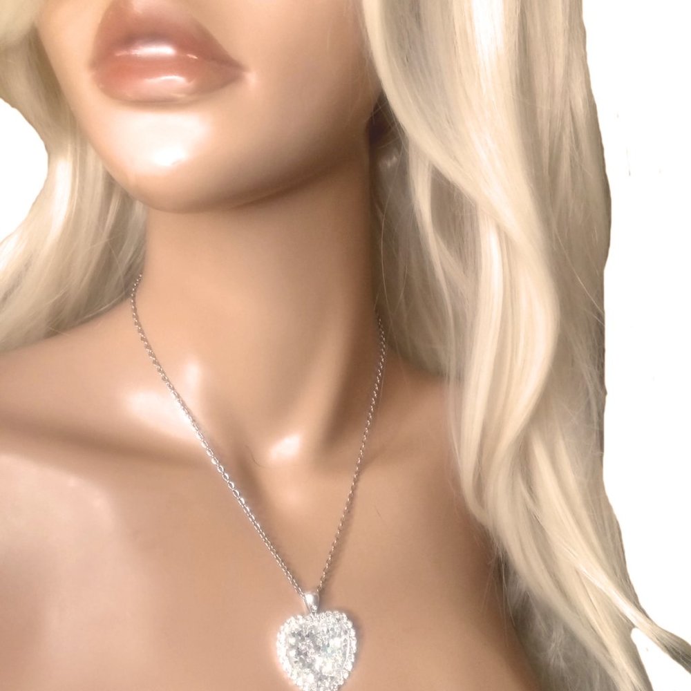 Heart Rhinestone Pendant Necklace, Gift Necklace, Heart Necklace, Prom Necklace